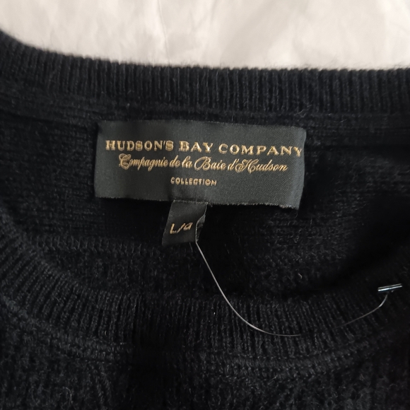 NEW HUDSONS BAY COMPANY 100% Cashmere Thick Waffle Weave Crew Sweater L - Picture 3 of 4